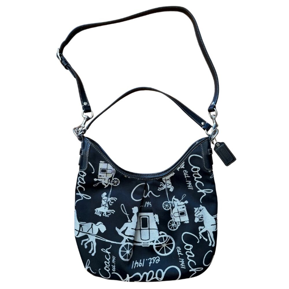 Coach Vintage Horse And Carriage F14480 Hobo Shoulder Bag & Matching Pouch Black